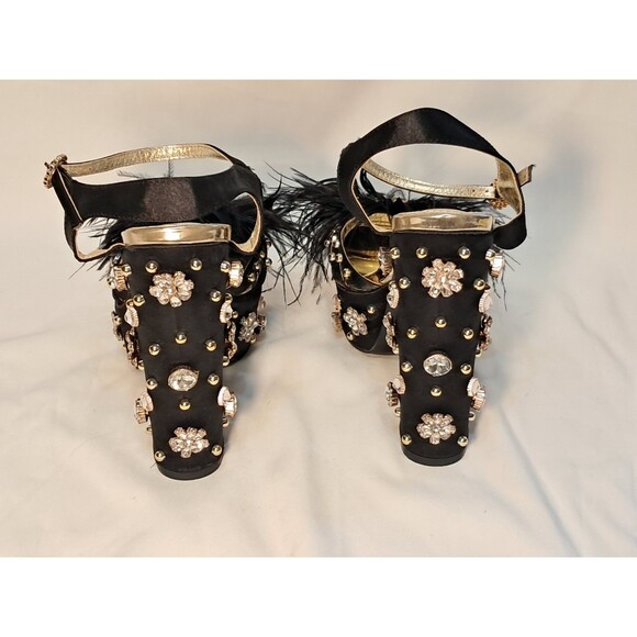 NEW AZALEA WANG Feather & Crystal Ankle Strap Rivet Platform Sandals Size 7.5 - Picture 6 of 12